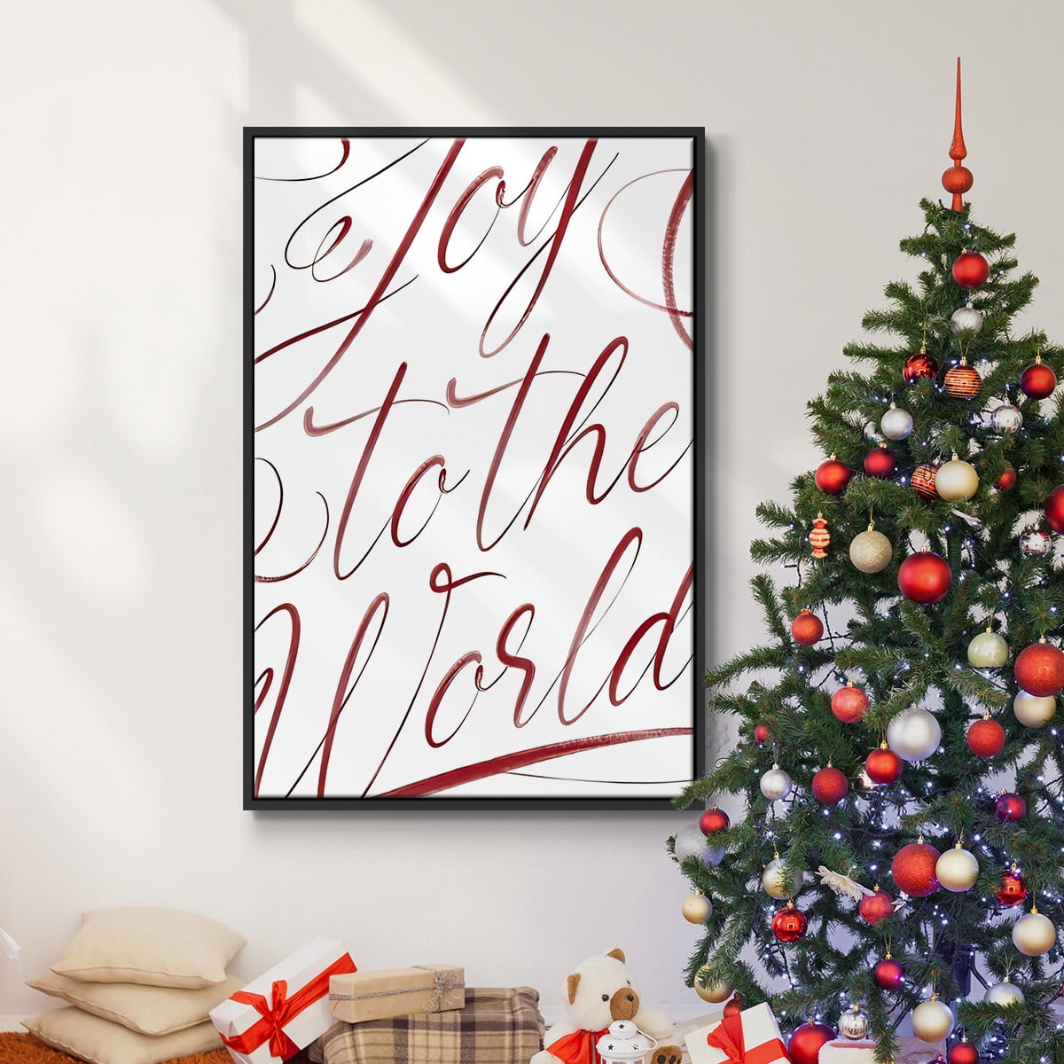 Joy To The World - Framed Gallery Wrapped Holiday Canvas - 17 x 25 - Black Frame