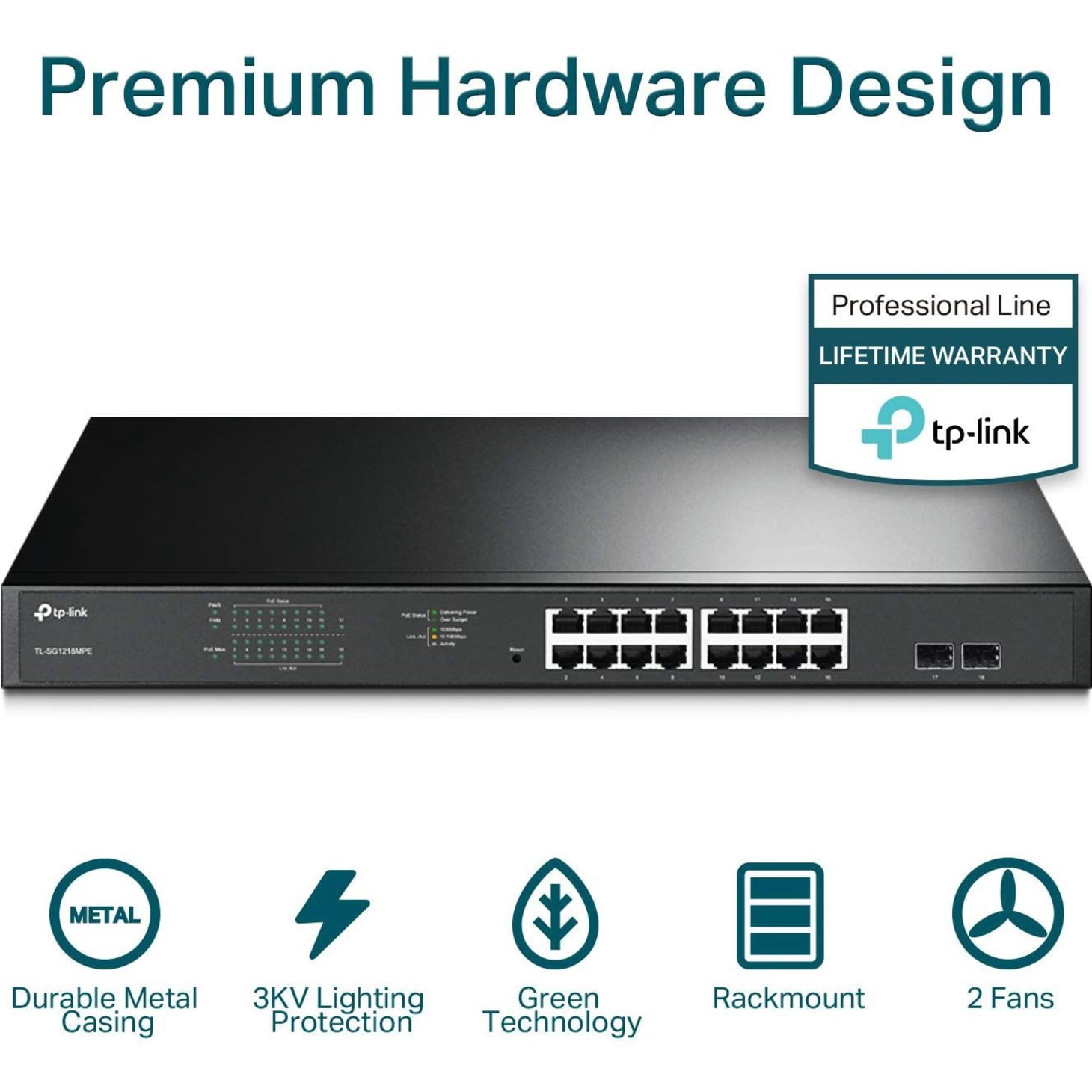 TP-Link TL-SG1218MPE - JetStream 16-Port Gigabit Easy Smart PoE/PoE+ Switch - Limited Lifetime Protection