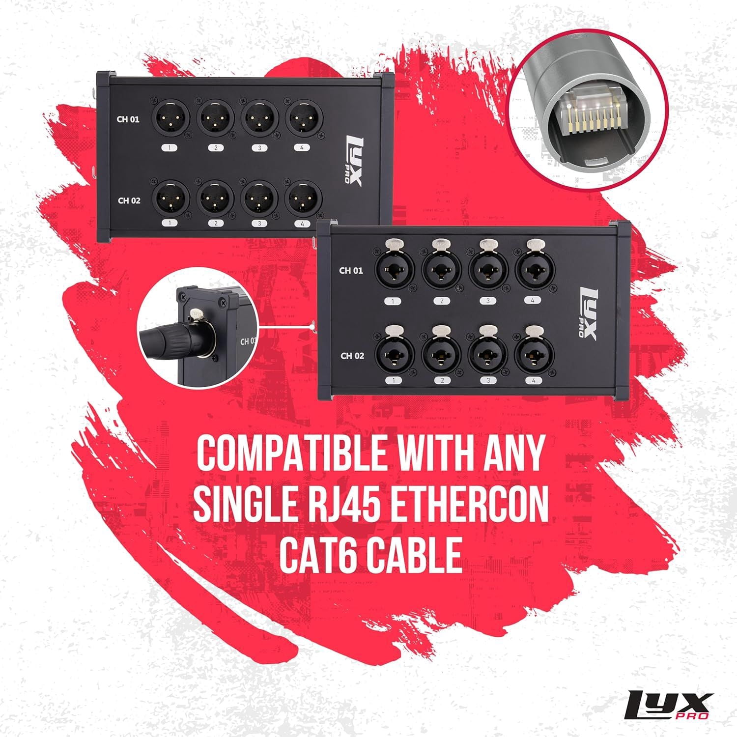 LyxPro 8-Channel Dual Input XLR/TRS to RJ45 Ethercon Cable Breakout for Sound & Lighting