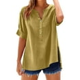 thumbnail image 1 of Chemises en Lin pour Femmes Été Boutonnées Col en V Blouse Décontractée Mode Printemps Tunique Ample Style Boho, 1 of 4