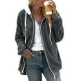 thumbnail image 4 of Qwertyu Winter Coats for Women Oversized Full Zip Fuzzy Fleece Hooded Jacket Casual Fashion Plus Size Outwear with Pockets Dark Gray M, 4 of 6