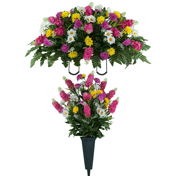 Sympathy Silks Artificial Cemetery FlowersPink Yellow Wildflower