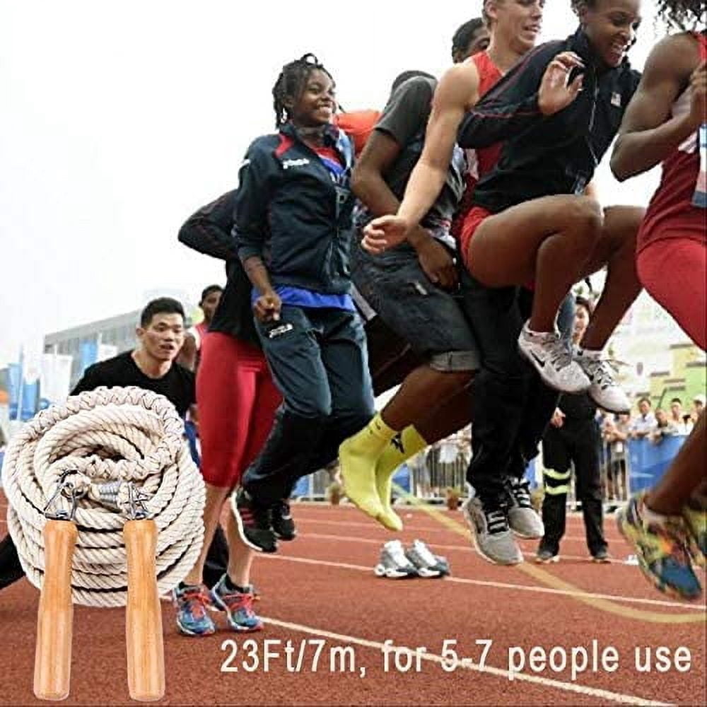 Long Jump Rope Multiplayer Skipping Rope with Wooden Handle for Team Group Jumping Rope for School Sport and Outdoor Activity