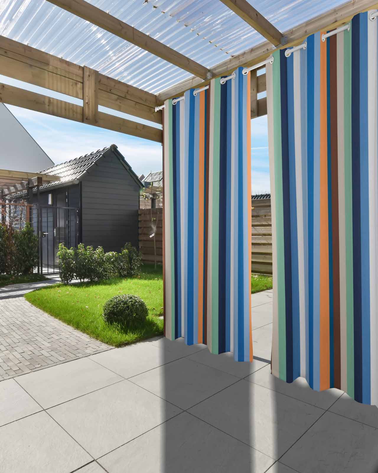 Colorful Striped Outdoor Curtains for Patio, Modern Stripes Art Farmhouse Privacy Drapes Grommet Waterproof Outside Curtains for Porch/Cabana/Balcony 54"x 108", 1 Panel