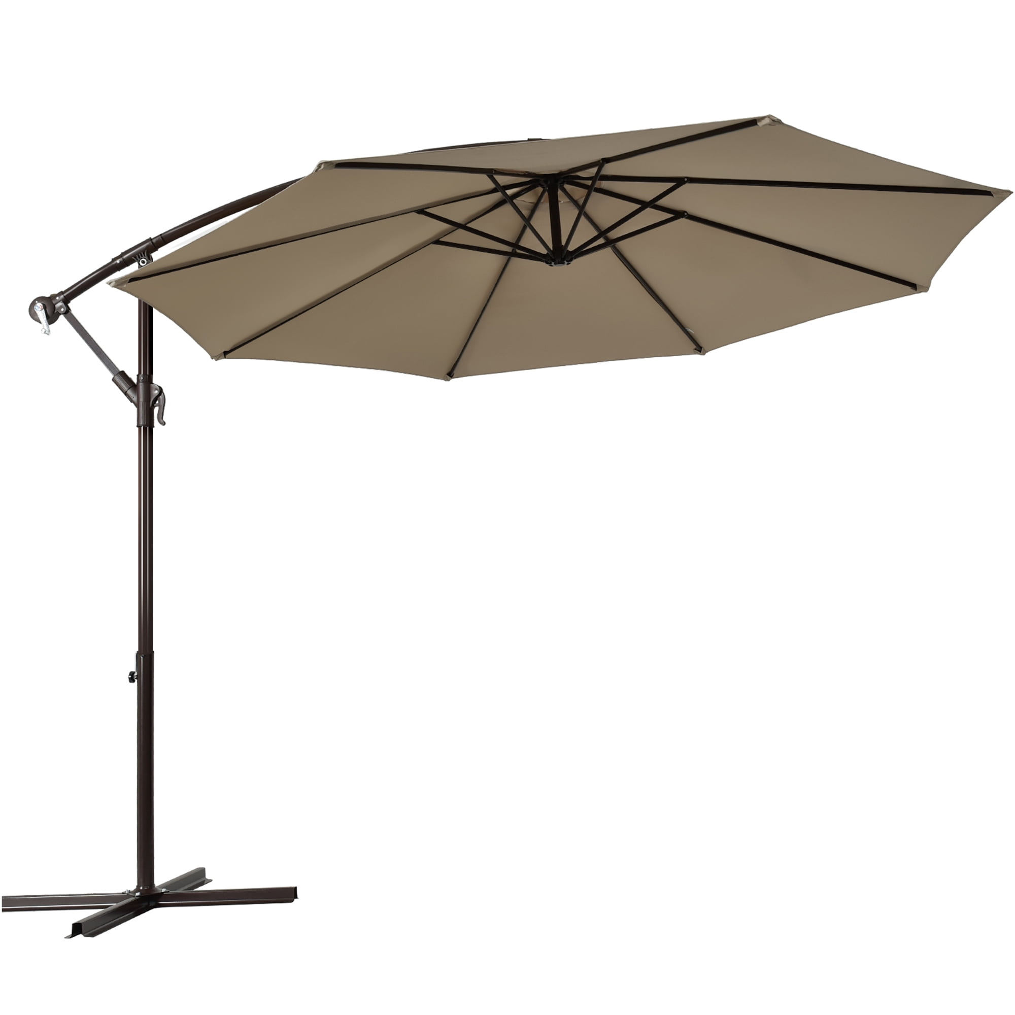 Gymax 10 ft Patio Cantilever Offset Umbrella Yard Garden Outdoor w/ 8 Ribs Tan