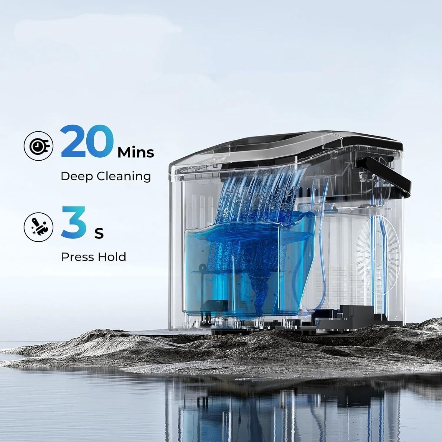 Portable Countertop Ice Maker, 26.5Lbs/24H Bullet Ice Machine, 6 Mins Fast Ice Making, 2 Ice Sizes, Detachable Basket, Compact Ice Maker for Home, Kitchen, Office, RV