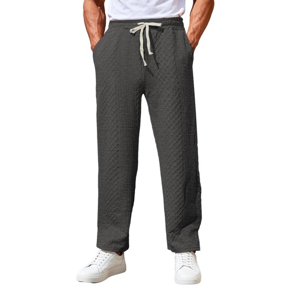 TANBOM Men's Straight Leg Relaxed Fit Casual Drawstring Polyester Pants Dark Gray 1-Pack 2XL