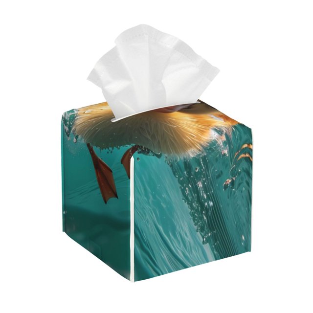Fotbe Underwater Swimming Duck Porta Pañuelos Decorativo de Cuero, Caja Cuadrada Moderna para Pañuelos Faciales, Organizador y Dispensador 5x5x5''