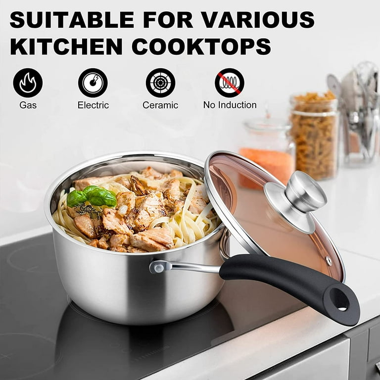 Walchoice 2QT & 1QT Saucepan Set, Stainless Steel Soup Pot with Lid for  Home Restaurant, Heat-Proof Handles & Dishwasher Safe 