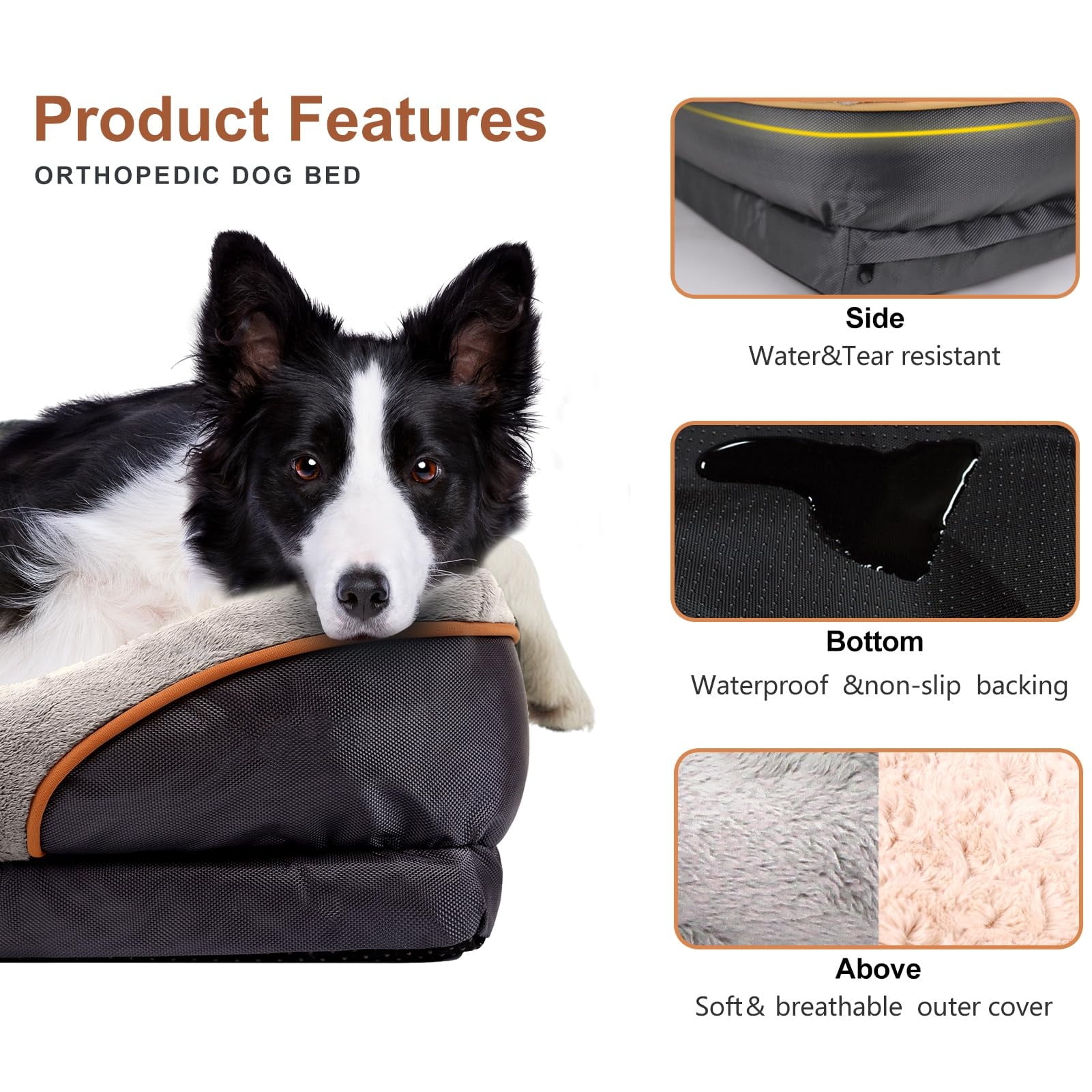 Large Memory Foam Dog Bed, Orthopedic Dog Bed & Sofa with Removable Washable Cover and Squeaker Toy as Gift