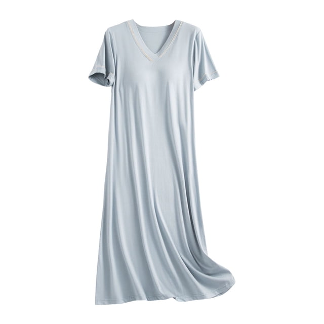 Camisón de mujer con sujetador incorporado, cuello en V y manga corta: camisón holgado y casual, suave y cómodo para todas las estaciones