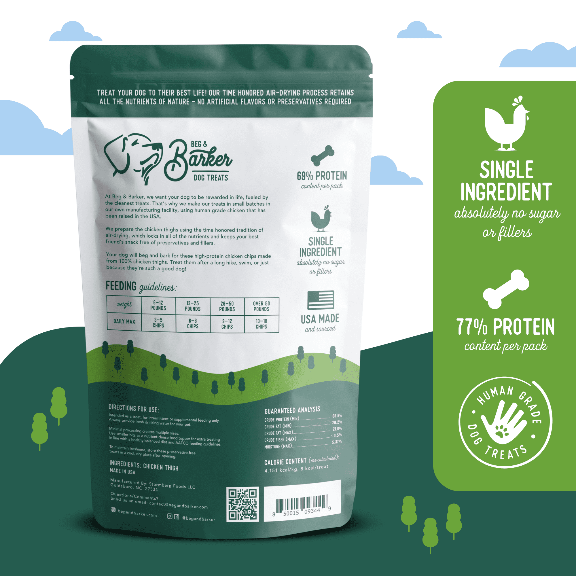 Beg & Barker All Natural Human Grade Chicken Chips for Dogs Treats 8 oz