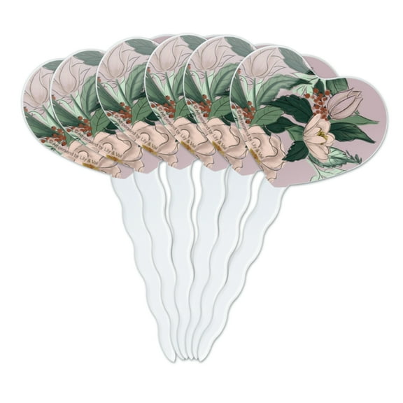 Pretty Floral Flowers Heart Love Cupcake Picks Toppers Decoration Set of 6