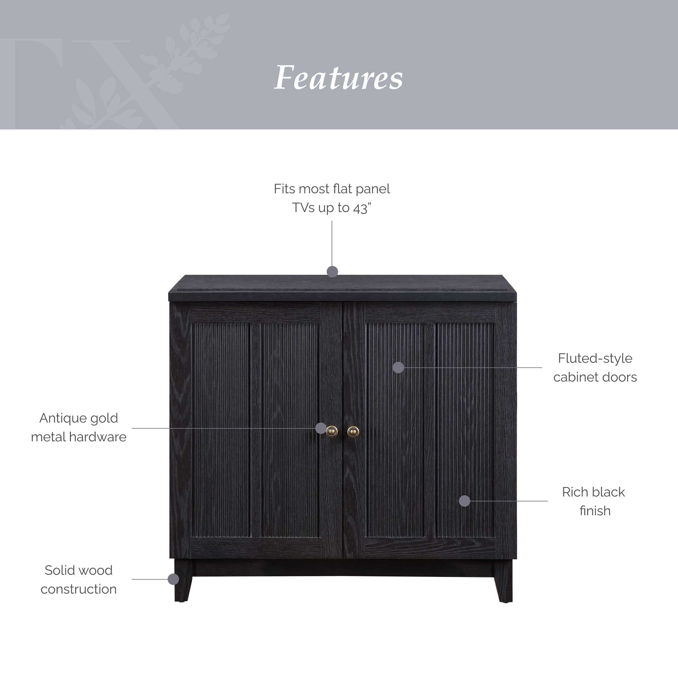 (2 pack) My Texas House Ellison Modular TV Console, Rich Black Finish
