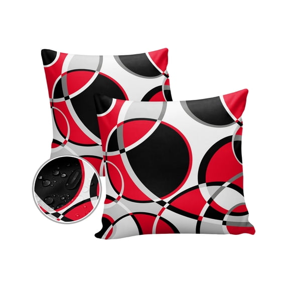 Pack of 2 Outdoor Pillow Covers, Red Grey Black Geometric Art Modern Abstract Waterproof Square Throw Pillowcase Cushion Decorative Pillow Covers for Couch Patio Tent, 16x16 in