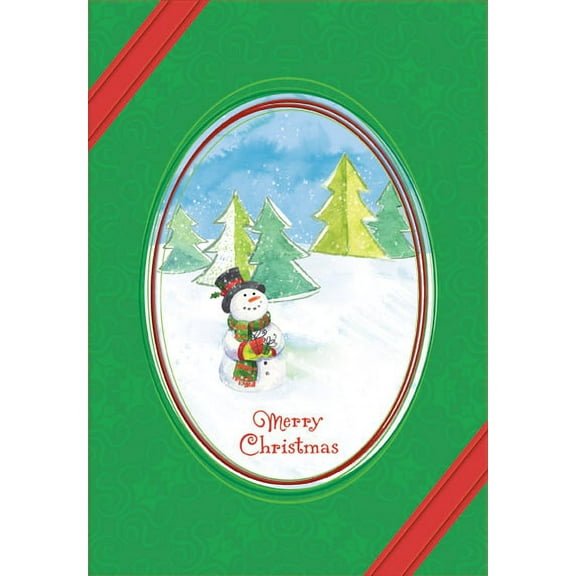Designer Greetings Snowman in Oval Frame Box of 18 Christmas Cards