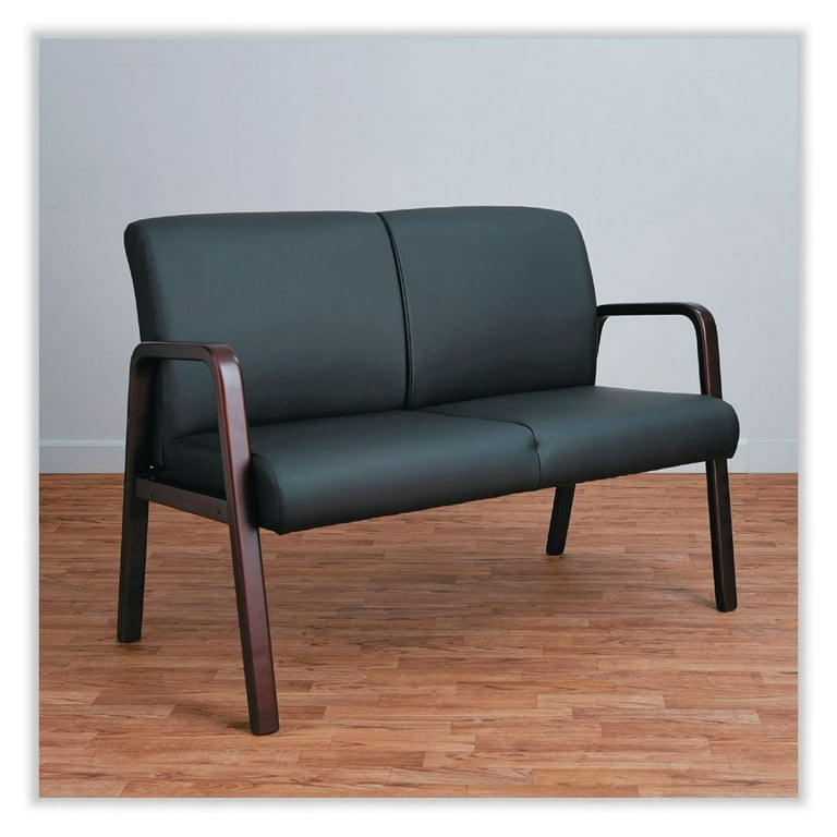 Alera Reception Lounge Series Wood Loveseat, 44.88w x 26.13d x 33h, Black/Mahogany