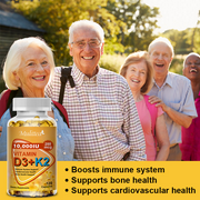 Vitamin D3 + K2 Capsules, 10000 IU Vitamin D3 with 250 mcg K2 (MK7) Supplement, 120 Softgels
