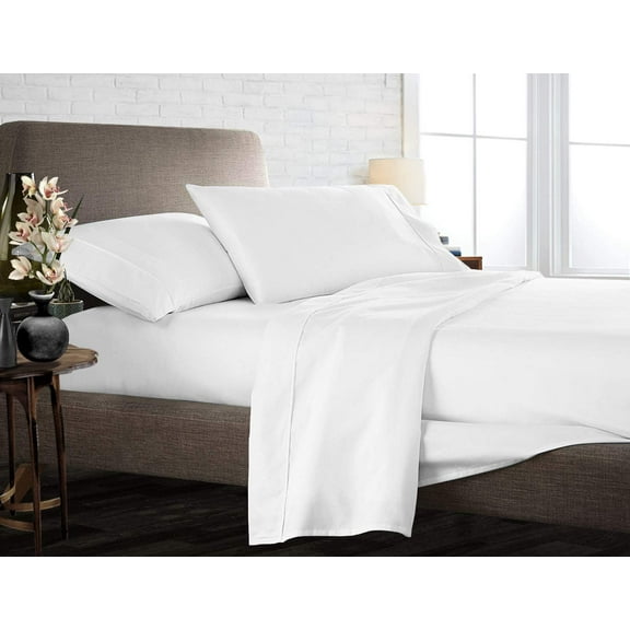 Twin-XL Size 100% Egyptian Cotton Bed Sheets Luxury 800 Thread Count 4Pcs Sheet Set - White Solid Sateen Weave for Soft & Silky Feel Long Staple Cotton 26" Inch Deep Pocket