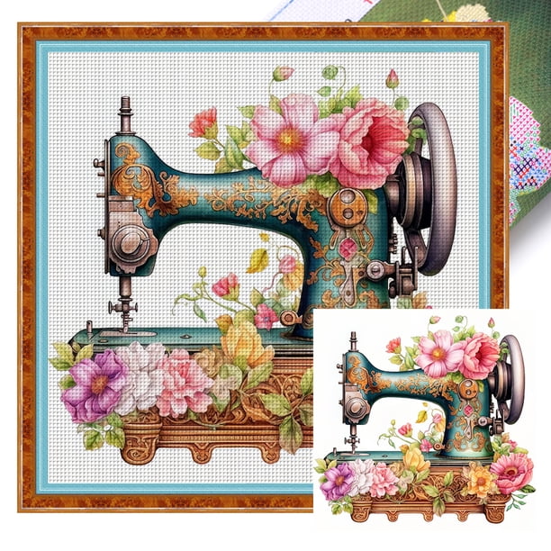 Kit Punto Cruz para Máquina Coser Hilo Algodón Ecológico Bordado 14CT 40x40cm
