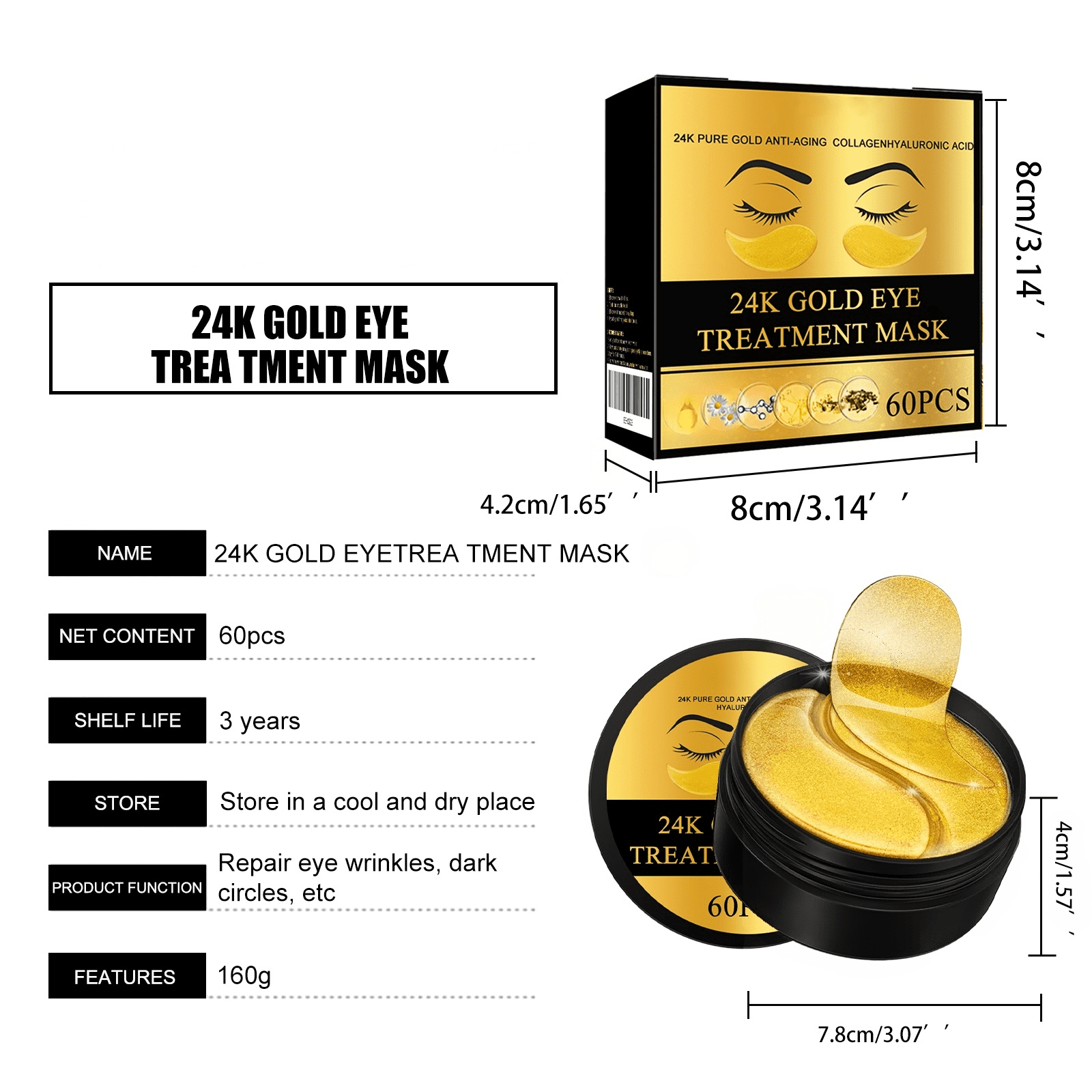 Alvantor Golden Under Eye Patches, 30 Pairs for Dark Circles, Puffiness, and Eye Bags