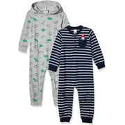 Carter's baby-boys 2-pack One-piece Romper Baby 12 Months Grey Dino/Navy Stripe