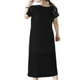 thumbnail image 4 of Robe Femme Enceinte Couleur Unie Col en V Manches Courtes Robe Midi Été Décontractée Robe de Maternité, 4 of 5