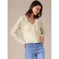 thumbnail image 3 of DARING DIVA Women's Long Sleeve Cropped Knit Button Up Crochet Cardigan S Beige, 3 of 6
