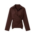 thumbnail image 4 of Ohufall Women Shirt Waist Cinched Button Down Turndown Collar Tops Fashion Casual Elegant Striped Top, 4 of 7