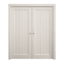 Sliding French Double Pocket Doors 36 x 96 inches | Ego 5006 Painted White Oak | Kit Rail Hardware | Solid Wood Interior Bedroom Modern Doors