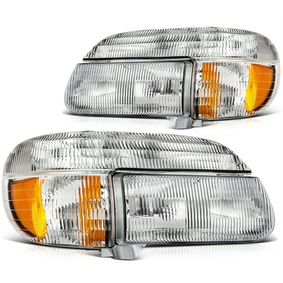 ECCPP Headlights for 1995 1996 1997 1998 1999 2000 2001 for Ford Explorer 1997 for Mercury Mountaineer Pair Headlight Assembly Chrome Housing Amber Reflector F5TZ 13008 B