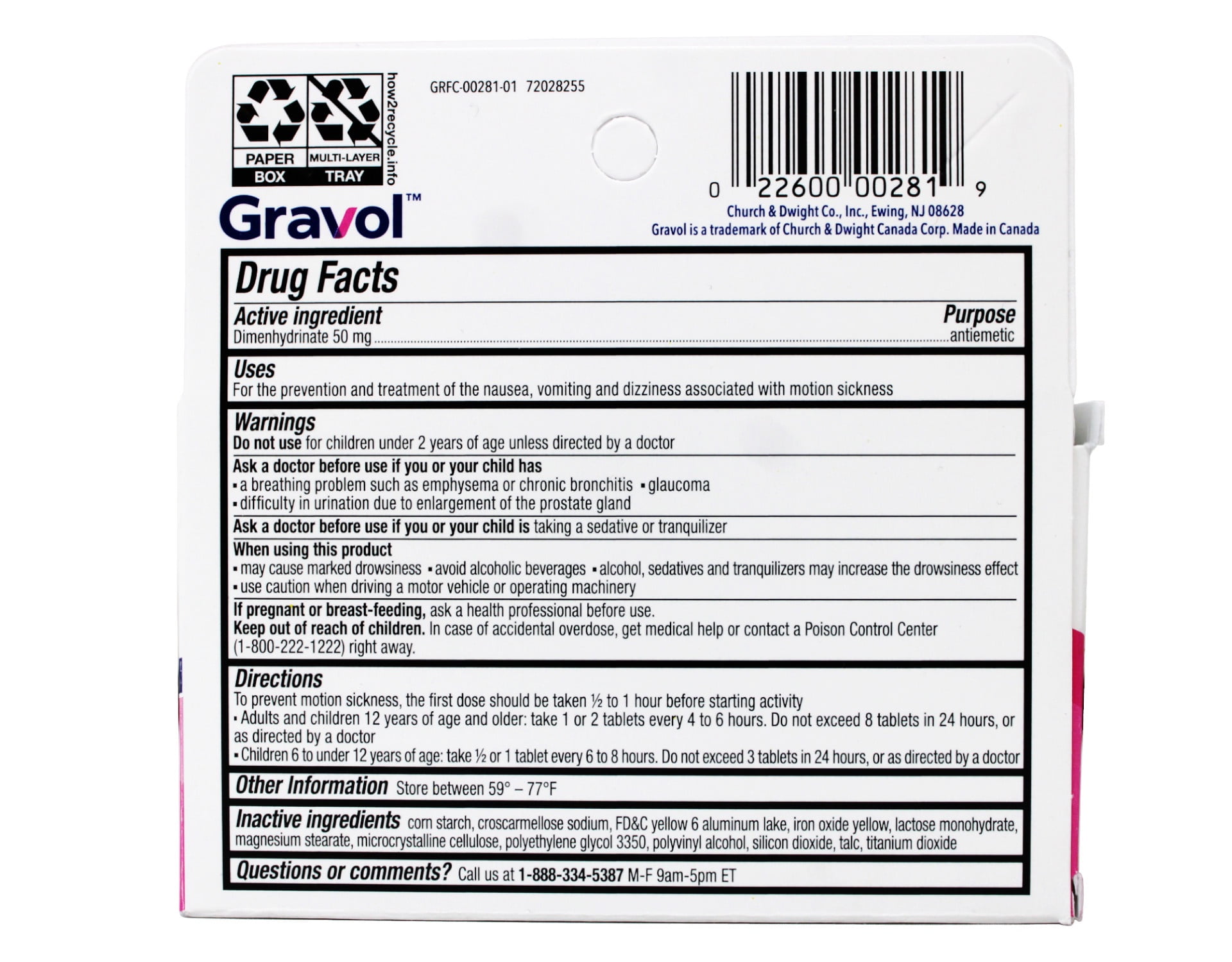Gravol Motion Sickness Relief and Nausea Prevention, Easy to Swallow Coated Tablets, Anti-Nausea Medication Travel Essentials, 50 mg, 30 Count - 2 Pack