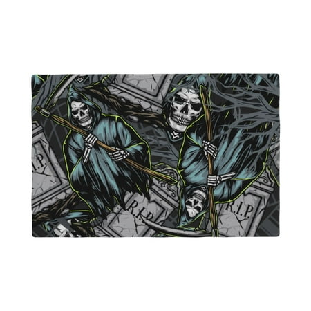

Table Placemats Set of 6 - Grim Reaper Tombstones Pattern 12x18 In Faux Linen Double Heat Resistant Place Mats Cloth Indoor/Outdoor Placemats Washable Table Mats for Dining Kitchen Party