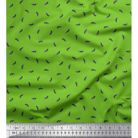 Soimoi Green Cotton Poplin Fabric Print Feather Print Fabric by Yard 56 Inch Wide