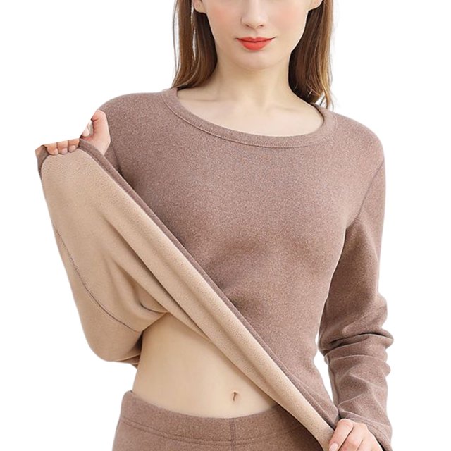 Sonducket Ropa interior térmica para mujer, ropa interior térmica gruesa para invierno, para clima frío, elástica, parte inferior larga, conjuntos de Pijama Café/Superior/L Sonducket AP013086-15B