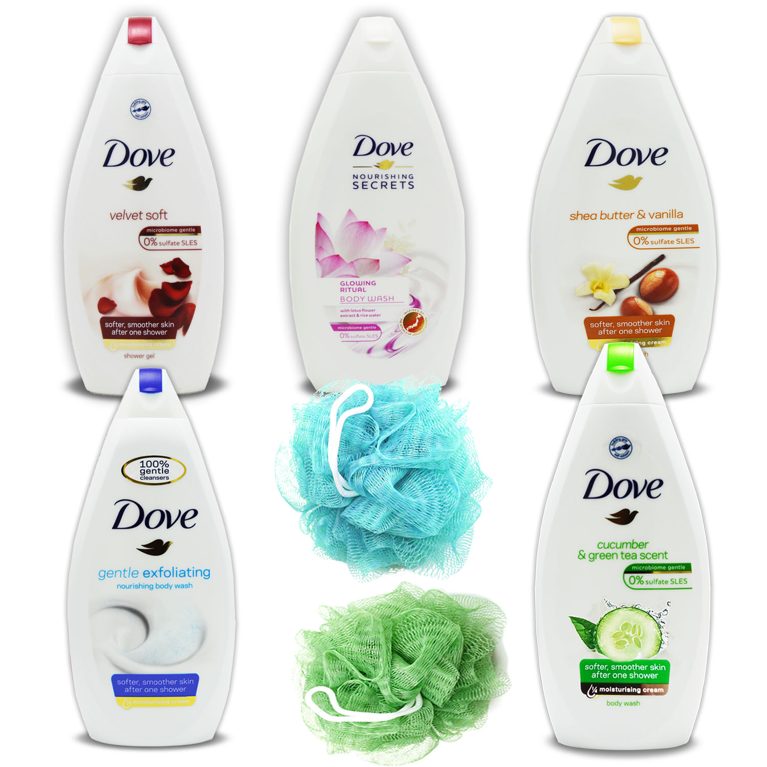 Dove Body Wash Variety Pack Cucumber And Green Tea & Shea Butter And