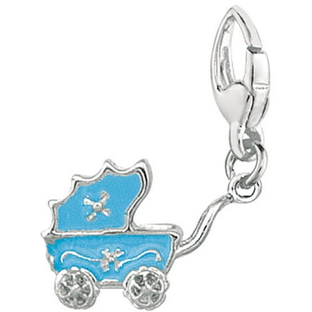 Women's Sterling Silver Blue Baby Carriage Clip-On Charm