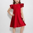 thumbnail image 2 of MEZZALL Girls Solid Color Flutter Sleeve Dress Casual Summer Soft Comfortable Party O-Neck Solid Color Vacation Dresses, 2 of 4