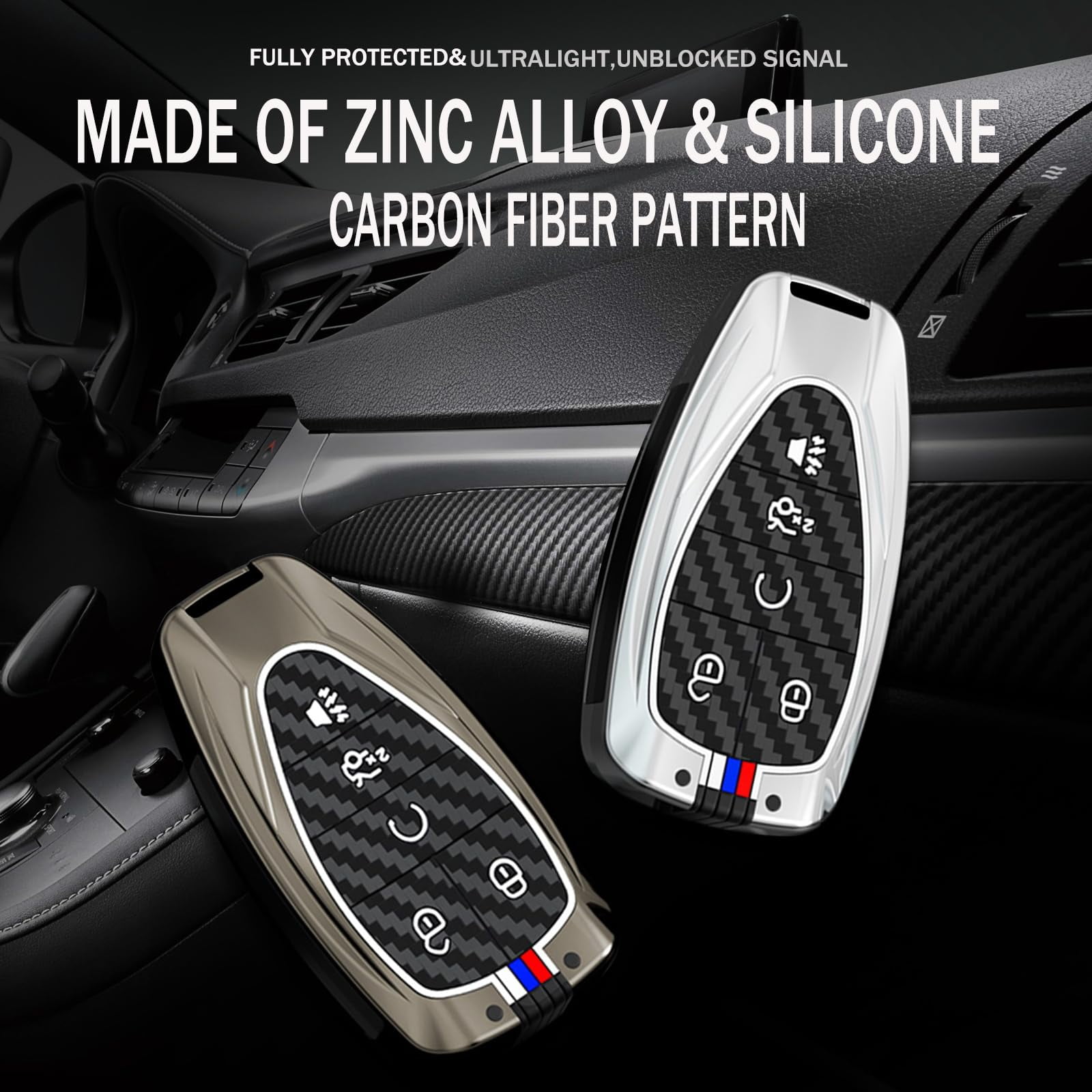 Car Key Shell with Fluorescent Stripes Compatible with Chevrolet 5-Button Key Fob Holder Antiscratched Key Cover for Onix Equino Orlando Cruze Spark Sonic Camaro 2016-up