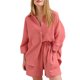thumbnail image 1 of TRKIYQC Traje de dormir de 2 piezas para mujer, camisa de cuello vuelto de un solo pecho de manga 3/4 de color sólido + pantalones cortos de cintura elástica TRKIYQC moda, 1 of 4
