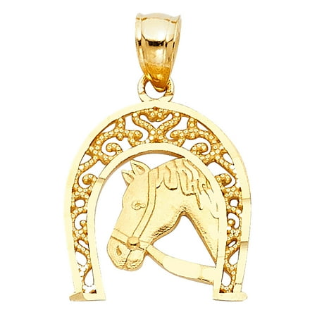 Lucky Horseshoe Wish Stone - FB Jewels 14K White and Yellow Two Tone Gold Lucky Yellow Gold Horseshoe Pendant 17mm X 16mm