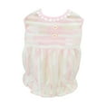 thumbnail image 1 of Breathable Mesh Dog Dress - Striped Print Buttons Decor - Ruffled Hem - Contrast Color - Pet Costume Patchwork - Puppy Summer Skirt for Small Dogs Girl, 1 of 8