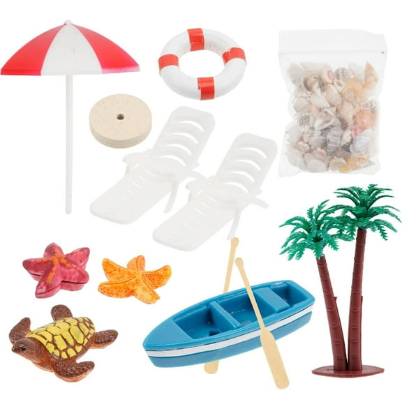 Zeiwohndc Miniature Coastal Beach Scene Set For 1/12 Scale Dollhouses with Parasol Boat