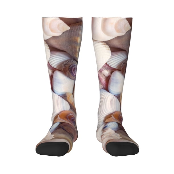 Fotbe Sea Shells Calcetas Divertidas Estampadas para Hombre y Mujer, Calcetas de Algodón hasta la Rodilla para Caminar, Correr, Enfermería y Embarazo