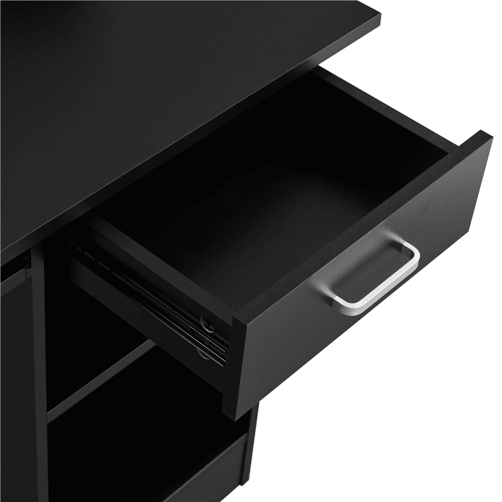 Alden Design Wooden Home Office Computer Desk with Drawers and Keyboard Tray, Black