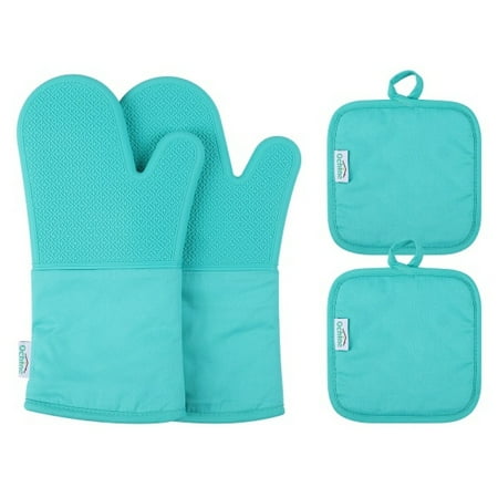 

4 Pcs Oven Mitts and Pot Holders 500°F High Heat Resistant Kitchen Oven Mitts with Pot Holders Long Oven Mitts Silicone Gloves for Baking and Cooking