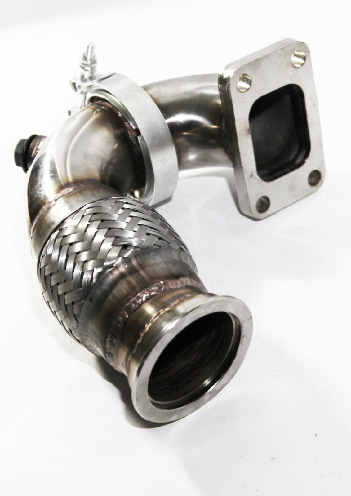 2.5/"ID V-band to T3 Flange 2PCs 90 Degree SS Elbow Adapter Downpipe w//Flexpipe