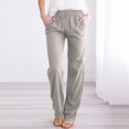 thumbnail image 2 of Qetyuw Causal Cotton Linen Pants for Women Lightweight Straight Leg Trousers with Pockets Drawstring Elastic Waist Palazzo Pants, 2 of 3