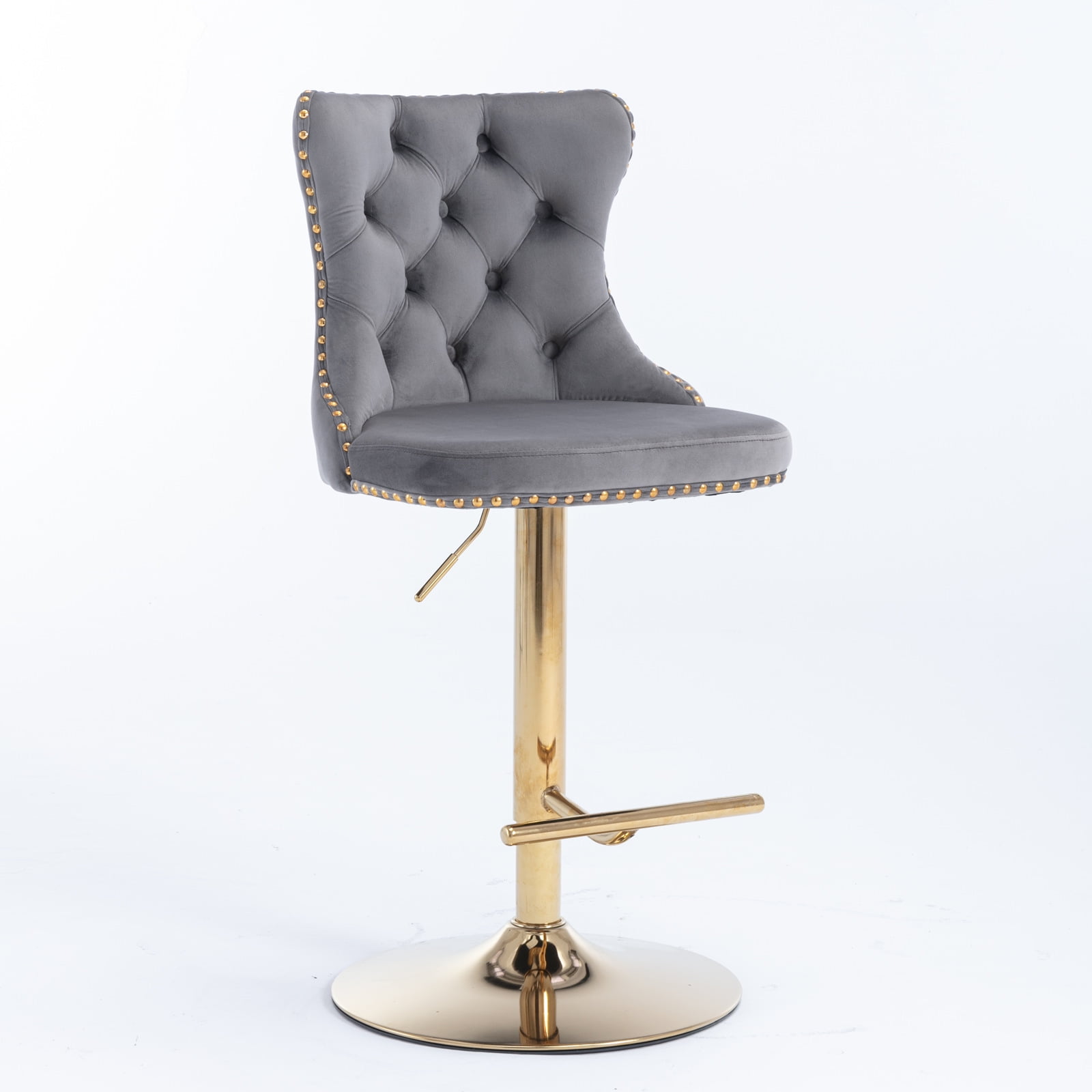Swivel Upholstered Bar Stools with Button Tufted Back,(Gray,Set of 4)