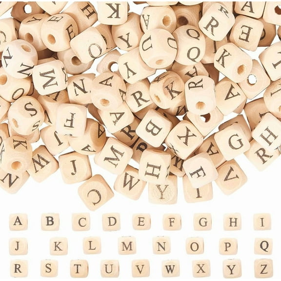 1 Box 260Pcs Letters Beads Square Wooden Letter Beads Loose Bulk Cube Friendship Natural Wood Color Assorted Styles Alphabets Spacers for Jewelry Making Findings DIY Craft Bracelet Necklace